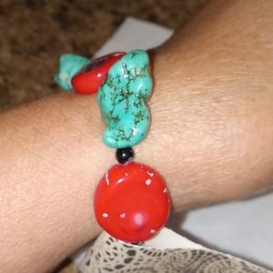 🤩BEAUTIFUL!/ TORQUOISE & RED CORAL BRACELET ❤️